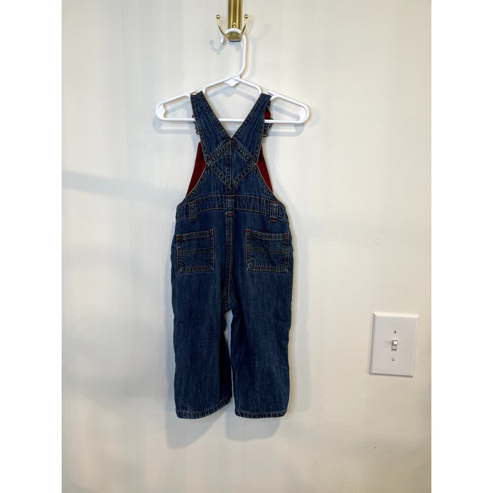 Vintage Gymboree Denim Overalls Baby 6-12M Red Lined Classic Toddler Jean - Picture 2 of 4